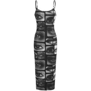Black and White Graphic Eyes & Lips Print Dress